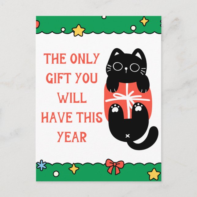 Funny Black Cat Christmas Tree Postcard (Front)