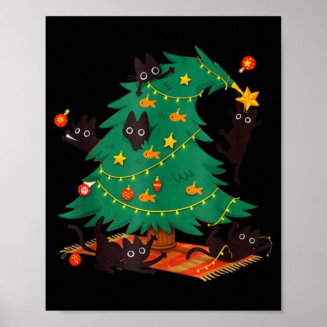 Funny Black Cat Christmas Tree  Poster (Front)