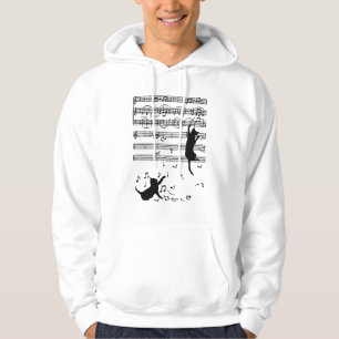 Funny Black Cat Climbing Playing Sheet Music Note Hoodie