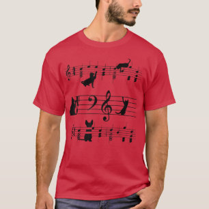 Funny Black Cat Climbing Playing Sheet Music Note T-Shirt