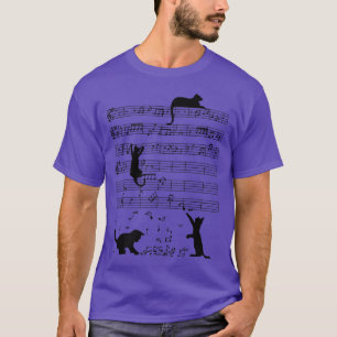 Funny Black Cat Climbing Playing Sheet Music Note  T-Shirt