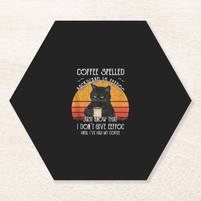 Funny Black Cat coffee spelled backwards is eeffoc Paper Coaster (Front)