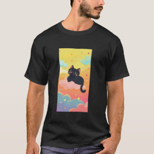 Funny Black Cat Colourful Clouds Cute Kawaii Men W T-Shirt
