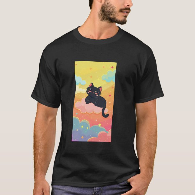 Funny Black Cat Colourful Clouds Cute Kawaii Men W T-Shirt (Front)