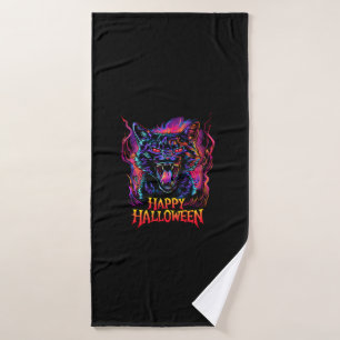 Funny Black Cat Colourful Happy Halloween Men Wome Bath Towel
