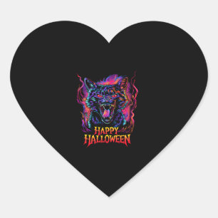 Funny Black Cat Colourful Happy Halloween Men Wome Heart Sticker