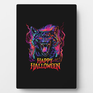 Funny Black Cat Colourful Happy Halloween Men Wome Plaque