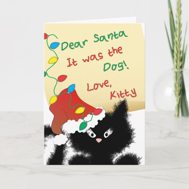 Funny Black Cat  "Dear Santa" Christmas  Card (Front)