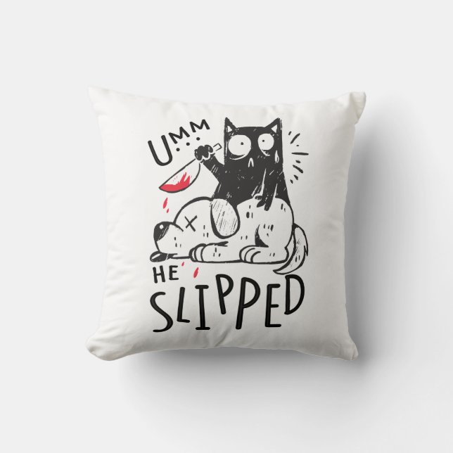 Funny Black Cat Dog Bloody Knife True Crime Murder Cushion (Front)