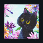 Funny Black Cat Dragonfly Daisies Creationarts Magnet<br><div class="desc">From an original painting by Lisa R Adams.  Her paintings,  prints,  and products can be found on Ebay.com,  Etsy.com,  and Zazzle.com,  under the name creationarts.</div>