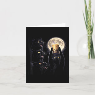 Funny Black Cat Drink Boba Tea Moonlight Men Women Card