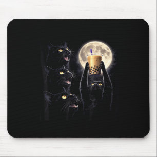 Funny Black Cat Drink Boba Tea Moonlight Men Women Mouse Mat