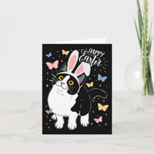 Funny Black Cat Easter Egg Happy Easter Bunny Tuxe Card