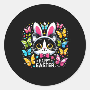 Funny Black Cat Easter Egg Happy Easter Bunny Tuxe Classic Round Sticker