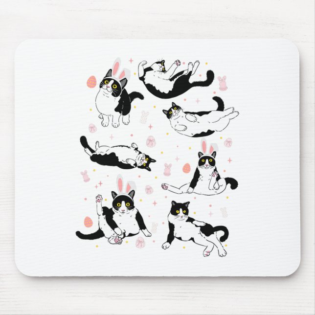 Funny Black Cat Easter Egg Happy Easter Bunny Tuxe Mouse Mat (Front)