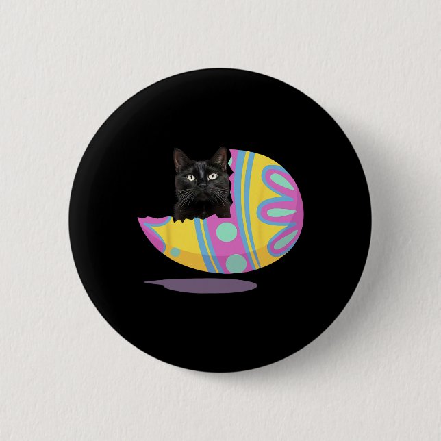 Funny Black Cat Easter Egg Happy Easter Day  6 Cm Round Badge (Front)
