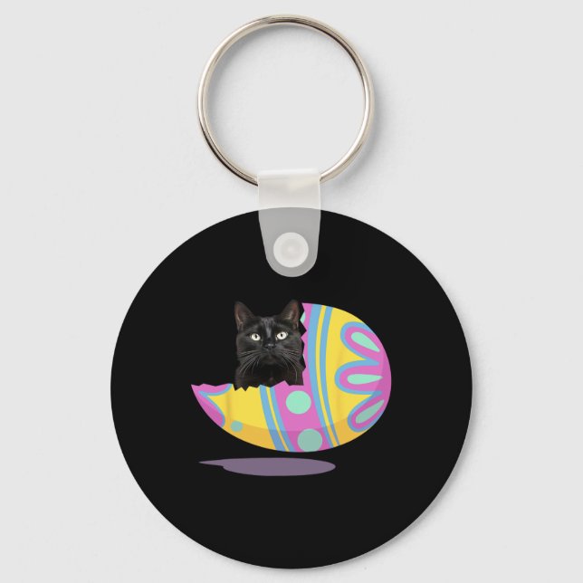 Funny Black Cat Easter Egg Happy Easter Day  Key Ring (Front)