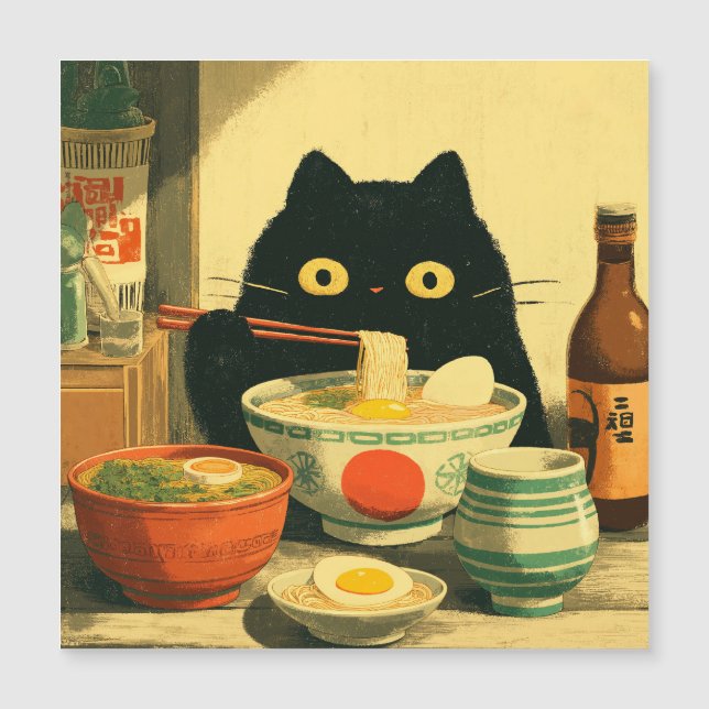 Funny Black Cat Eating Ramen (Front)