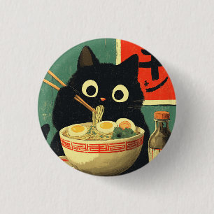 Funny Black Cat Eating Ramen 3 Cm Round Badge