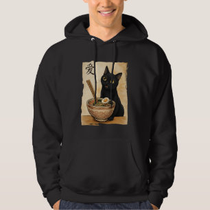 Funny Black Cat Eating Ramen Japanese Kawaii Anime Hoodie