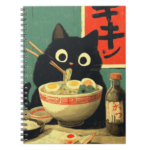 Funny Black Cat Eating Ramen Notebook