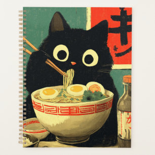 Funny Black Cat Eating Ramen Planner