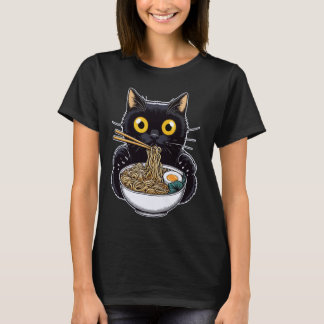 Funny Black Cat eating Ramen T-Shirt