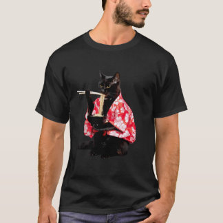 Funny Black Cat Eating Ramen Vintage Japanese Wome T-Shirt