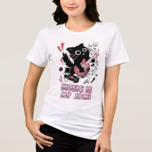 Funny Black Cat Electric Guitar T-Shir Tri-Blend Shirt