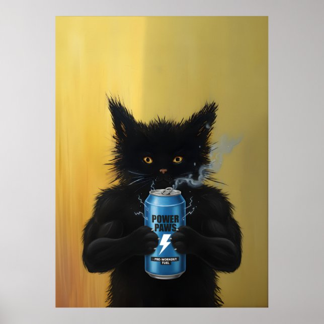 Funny Black Cat Energy Drink Fitness gym Humorous Poster (Front)