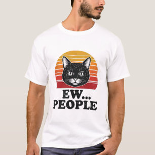 Funny Black Cat Ew People Retro Sunset T-Shirt Des