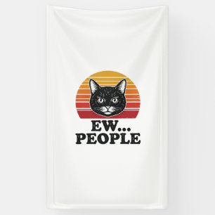 Funny Black Cat Ew People Retro Sunset T-Shirt Des Banner