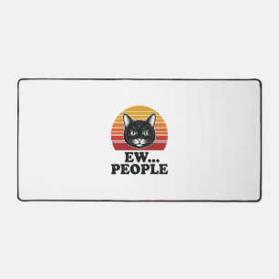 Funny Black Cat Ew People Retro Sunset T-Shirt Des Desk Mat