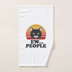 Funny Black Cat Ew People Retro Sunset T-Shirt Des Hand Towel