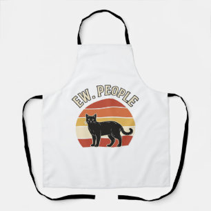 Funny Black Cat Ew People Vintage Retro Design_1 Apron