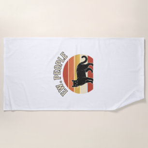 Funny Black Cat Ew People Vintage Retro Design_1 Beach Towel