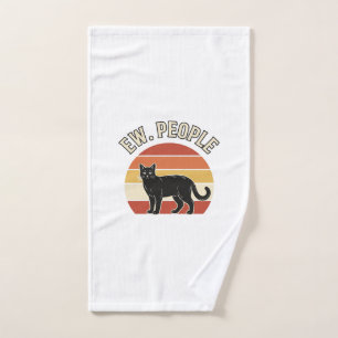 Funny Black Cat Ew People Vintage Retro Design_1 Hand Towel