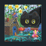 Funny Black Cat Fairy Garden Creationarts Magnet<br><div class="desc">Original painting by Lisa Adams.  Her paintings,  prints,  and products can be found on Ebay.com,  Etsy.com,  and Zazzle.com,  under the name Creationarts.</div>