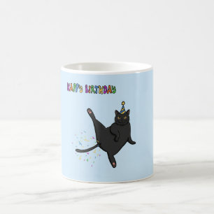 Funny Black Cat Farting Confetti Happy Birthday Coffee Mug