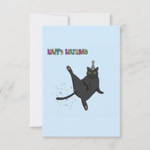 Funny Black Cat Farting Confetti Happy Birthday Thank You Card