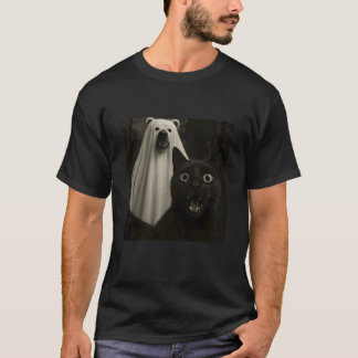 Funny Black Cat Ghost Reaction Halloween Art T-Shirt