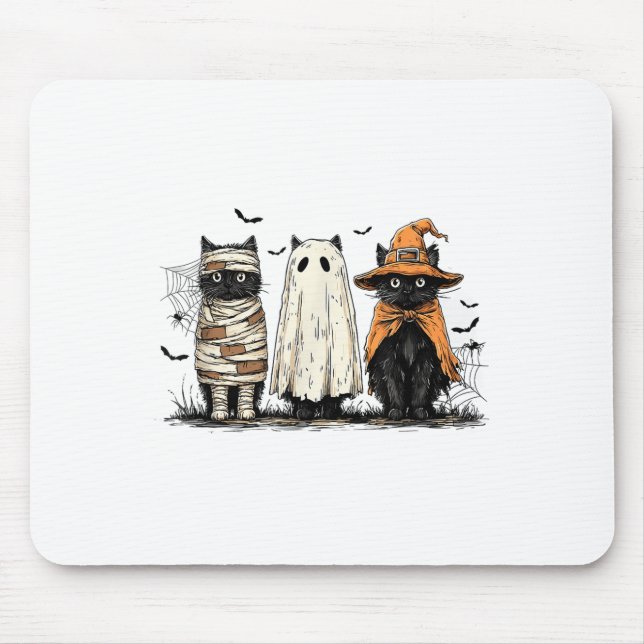 Funny Black Cat Ghost Witch Halloween Costume Men  Mouse Mat (Front)