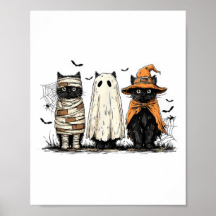 Funny Black Cat Ghost Witch Halloween Costume Men Poster