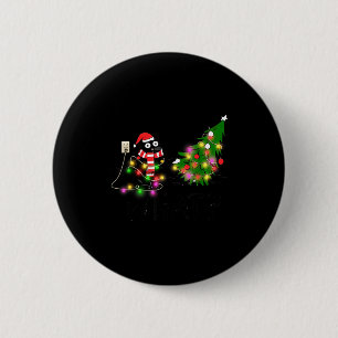 Funny Black Cat Gift Pushing Christmas Tree Over C 6 Cm Round Badge