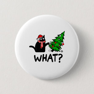 Funny Black Cat Gift Pushing Christmas Tree Over C 6 Cm Round Badge