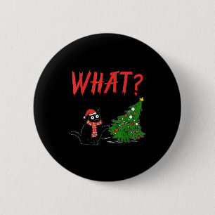 Funny Black Cat Gift Pushing Christmas Tree Over C 6 Cm Round Badge