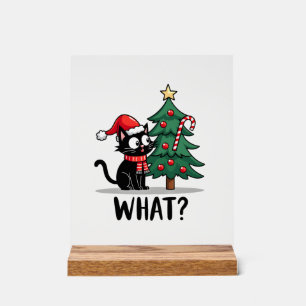 Funny Black Cat Gift Pushing Christmas Tree Over C Acrylic Sign