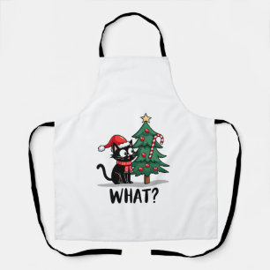 Funny Black Cat Gift Pushing Christmas Tree Over C Apron