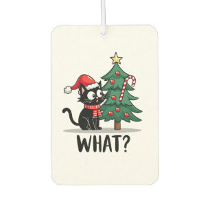 Funny Black Cat Gift Pushing Christmas Tree Over C Car Air Freshener
