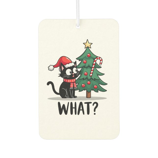 Funny Black Cat Gift Pushing Christmas Tree Over C Car Air Freshener (Front)